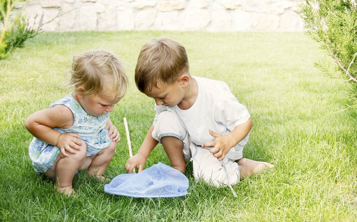 children exploring nature